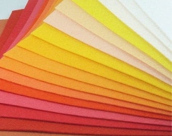 Felt Fabric - 16 Yellows and Oranges - 20cm x 20cm per sheet
