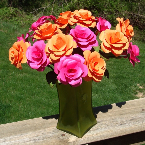 Items similar to Paper Roses On stems with leaves You Pick the colors