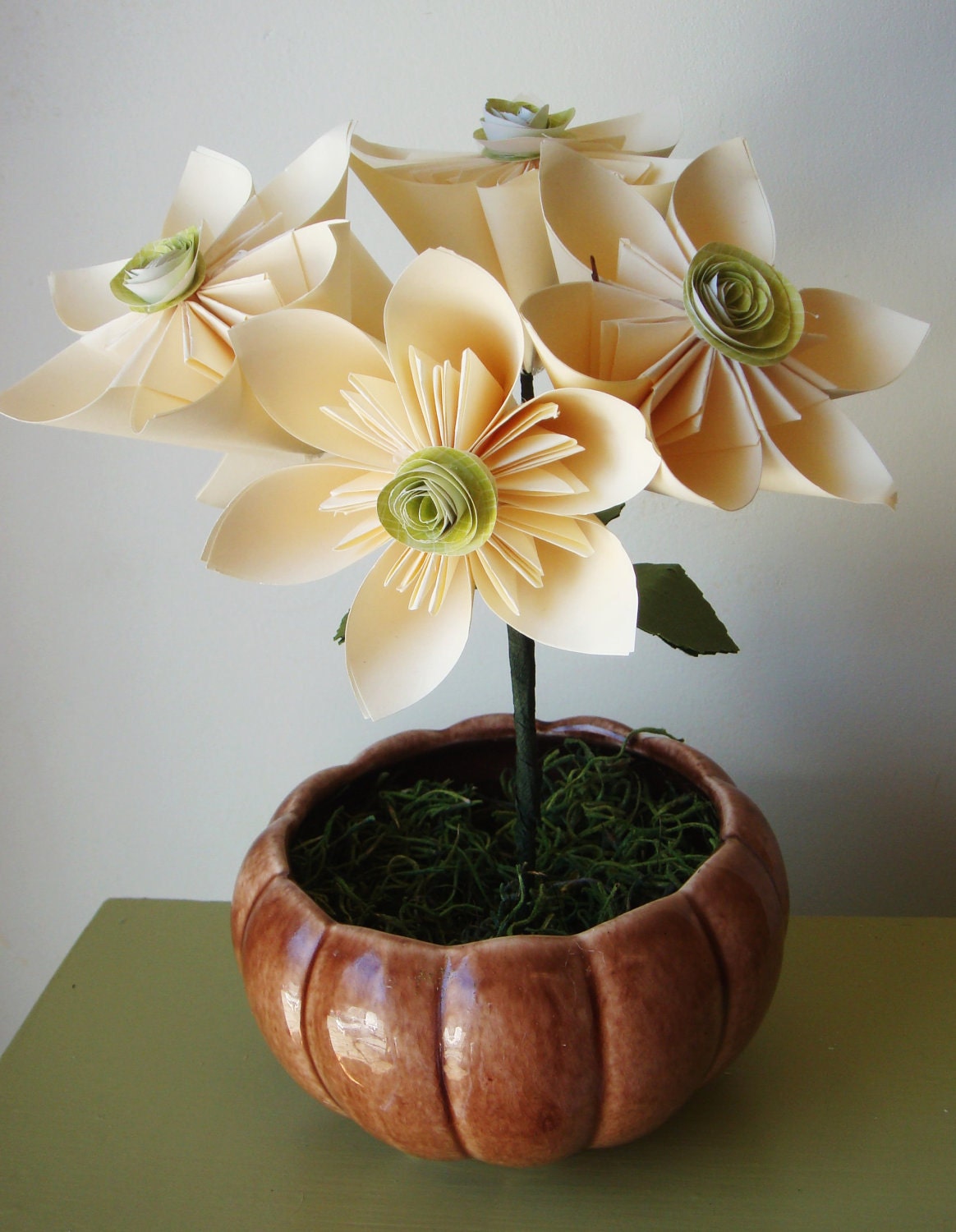 Origami Ivory Paper Flower Arrangement by RubysPaperFlowers