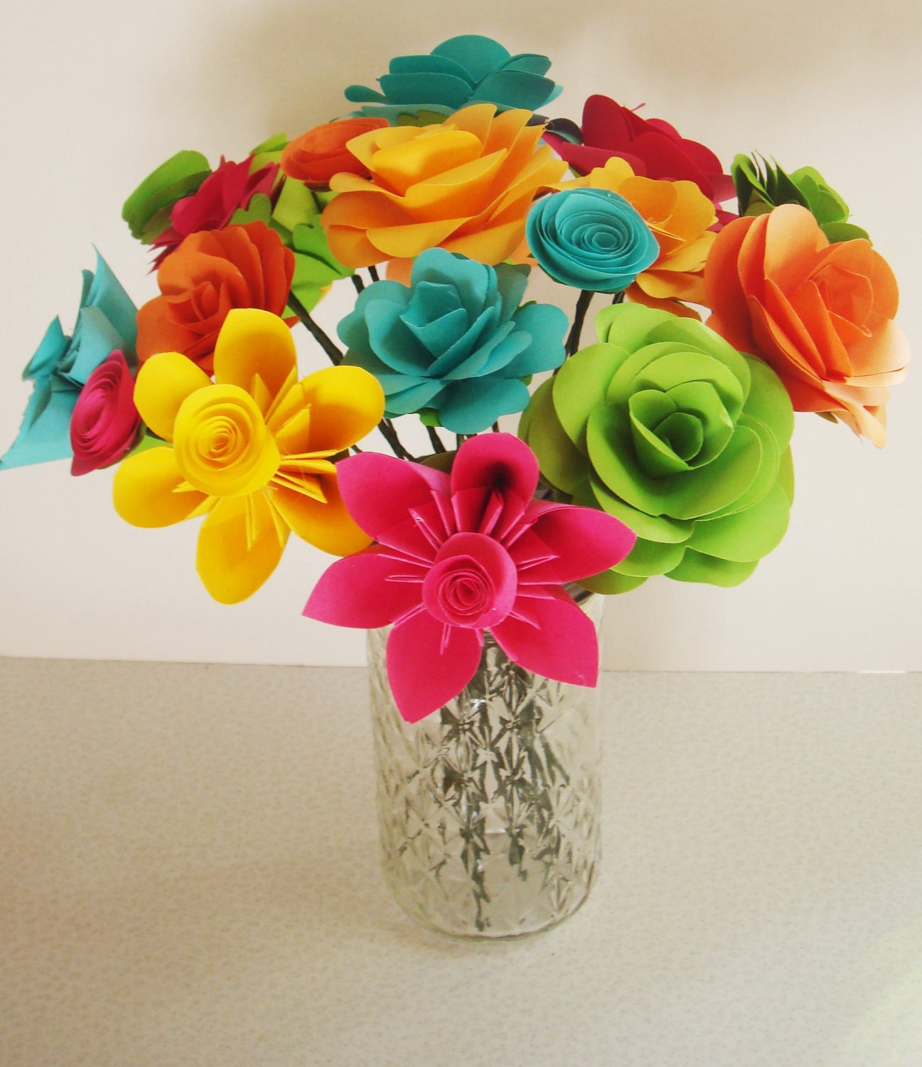 Paper Flowers Assorted Make your own Bouquet 20 Qty Any Color