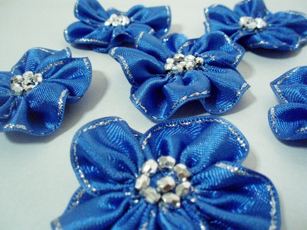 Handmade Royal Blue Ribbon Flower Appliques Embellishments
