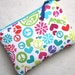 PADDED Zip Pouch Gadget Coin Card Case -PEACE w/ hearts flowers turq pink white green-Michael Miller