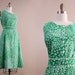 1960s dress / vintage green & white BIRDS plus size dress // XL