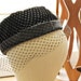 vintage hat / pillbox hat / 50s 60s hat w netting veil & bow // black velvet