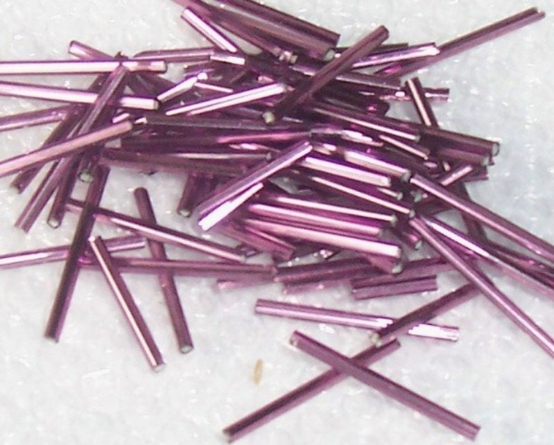 Purple Silver Lined Glass Smooth Bugle Beads 30mm 20grams