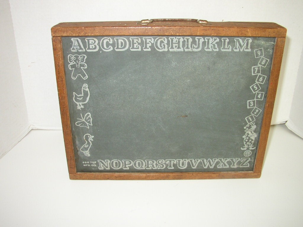 vintage toy box with chalkboard