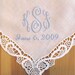 Wedding Handkerchief: Ribbon Lace Handkerchief with 3-Initial Monogram and Date