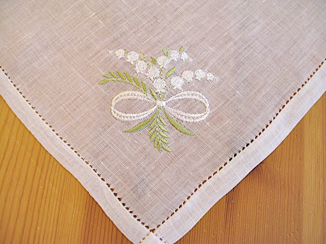 White Irish linen Handkerchief with Lily of the by linenwhites