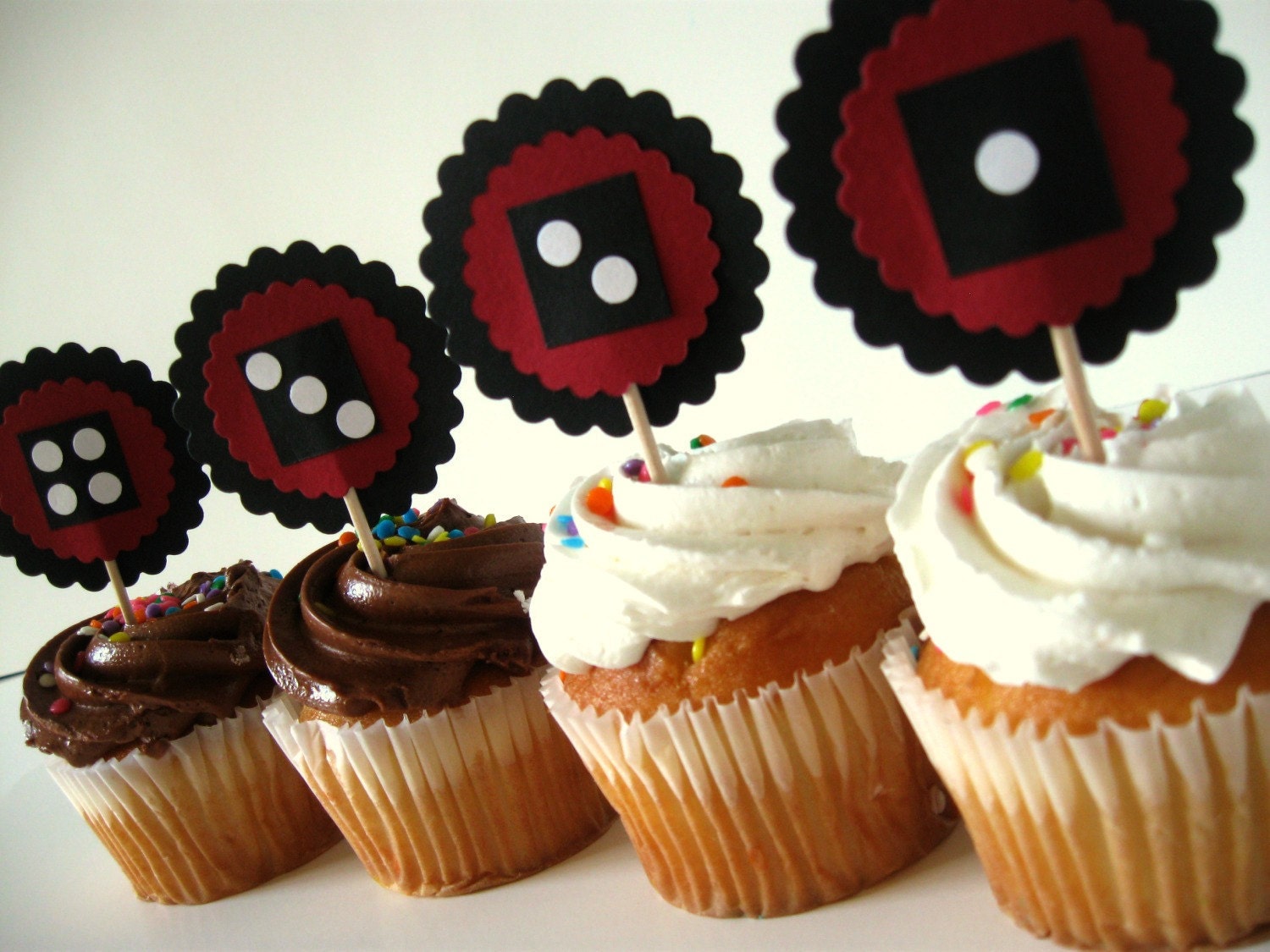 Cupcake Toppers for Bunco or Casino Night Set of 12 by PinkyCrafts