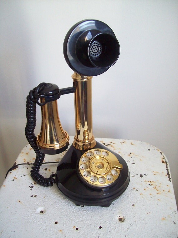 Vintage DecoTel candlestick telephone rotary 1970s black and