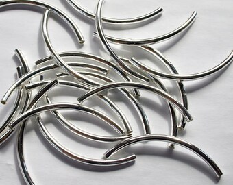 20pcs Metal Beads Silver Plated Curved Tube 50x3mm