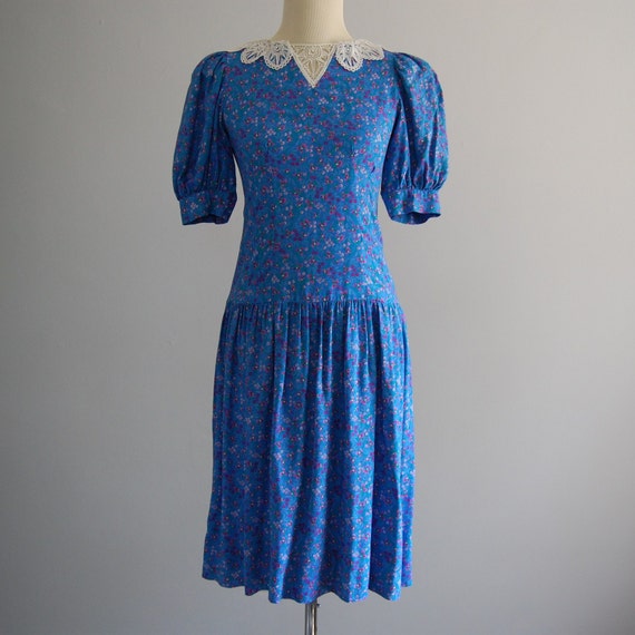 BRANDEIS BLUE calico lace bib collar dress by adriancompany