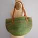 70s AVOCADO GREEN woven and leather tote