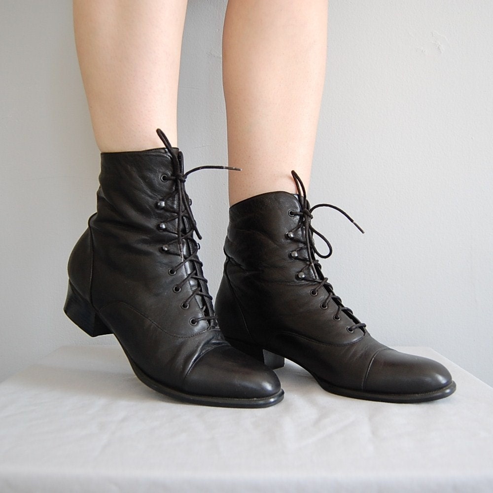 vintage VICTORIAN grunge lace up boots 9M by AdrianCompanyVintage