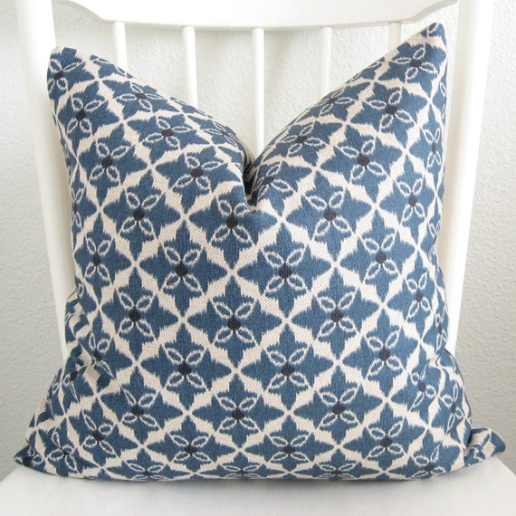 Items similar to Pillow cover blue beige black Ikat pillow cover on Etsy