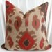 Decorative pillow cover - Throw - pillow - Ikat pillow - 16x16 - Ikat - Taupe - Brown - Red - Designer fabric