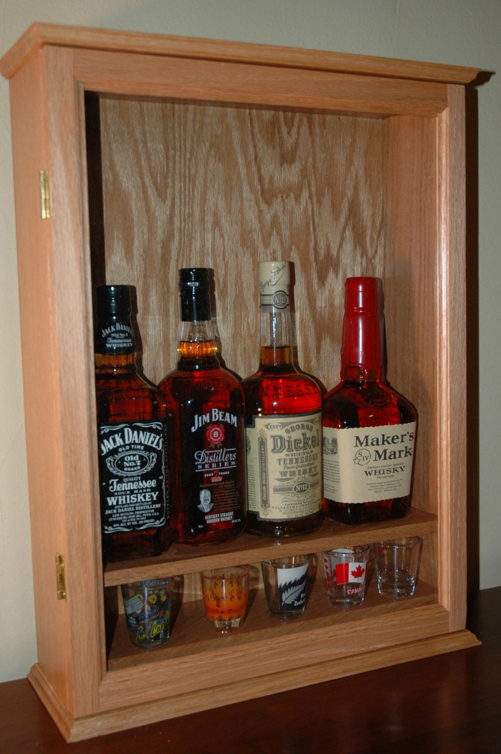 Locking Oak Liquor Cabinet-Small