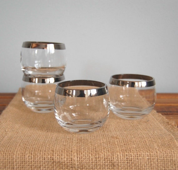 Silver Rimmed Whiskey Tumblers Lowball Cocktail Glasses Set