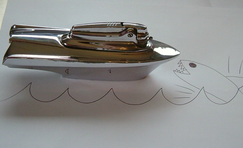 1960s Ronson Varaflame Speed Boat Lighter England Retro Cool