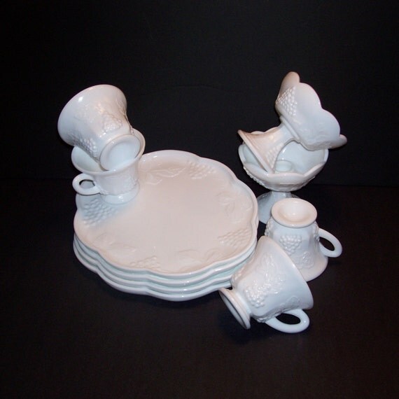 Vintage White Milk Glass Plate Cup Set Candle Holder