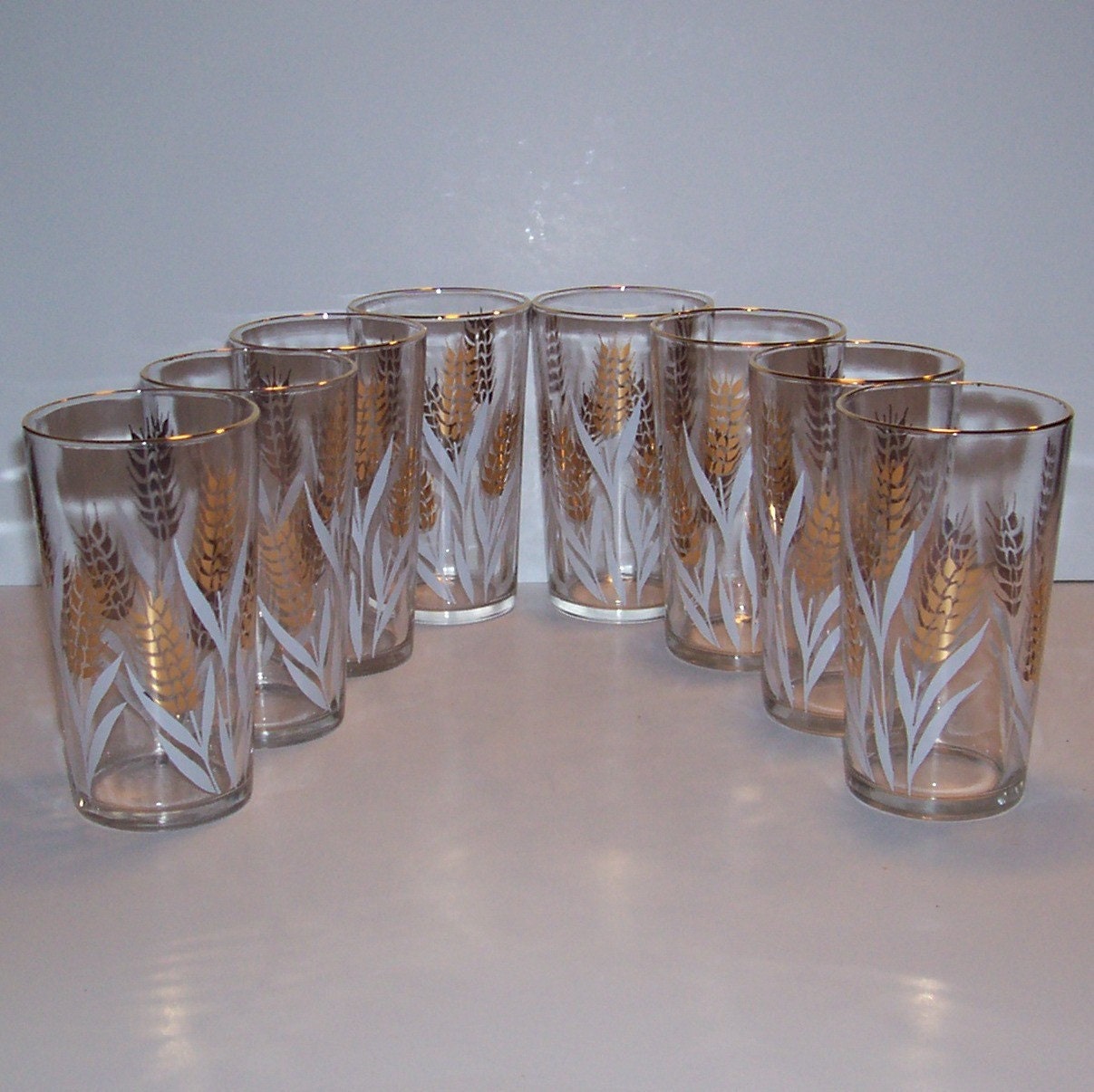 drinking tumblers glasses Set Glass Vintage Glass Tumbler of Wheat Retro 8 Golden