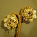 Vintage 1950s Yellow Gold Tone Rhinestone Faux Pearl Clip Earrings 2132