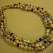 Vintage 1950s Plastic and Glass Bead 3 Strand Necklace Blue Black Beige Colors 2665