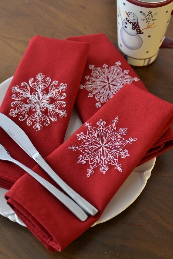 Items similar to Christmas Dinner Napkin , Elegant Lace Snowflakes