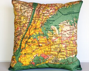 Vintage map NEW YORK pillow cover/ map pillow / organic cotton/ 16 inch/ 40cm