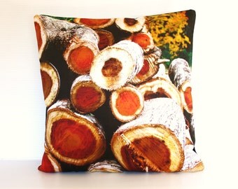 Organic cotton Pillow cover, 40cm decorative cushion, 16 inch cushion FIREWOOD organic cotton cushion cover, pillow, 16", 41cms