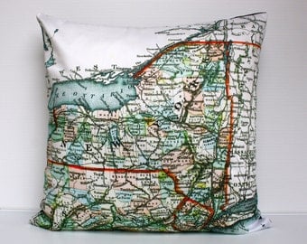 Pillow cover 16x16 map pillow NEW YORK STATE map cushion,organic cotton,cushion cover, 40cm cushion