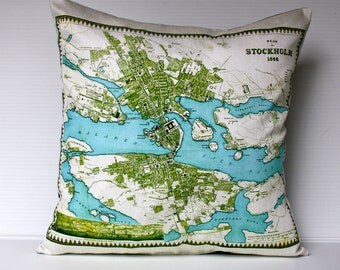 Map cushion cover, city map STOCKHOLM organic cotton, atlas cushion, 16 inch cushion, 40cm pillow, throw pillow