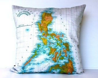 eco friendly cushion cover THE PHILIPPINES map cushion, organic cotton pillow, 16 inch, 41cm 16x16 inch pillow