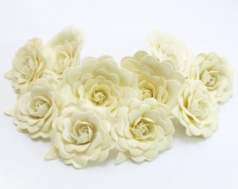 Sweet Creamy Polymer Clay Flowers with leaves, 6 stems