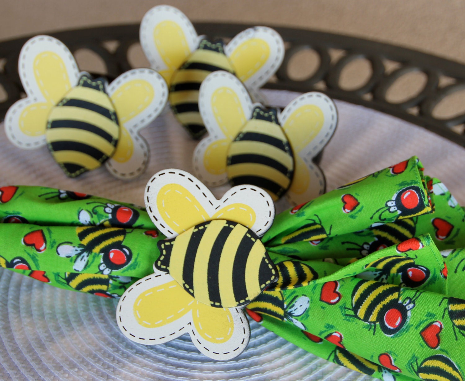Bumble Bee Napkin Rings And Napkins Set of 4