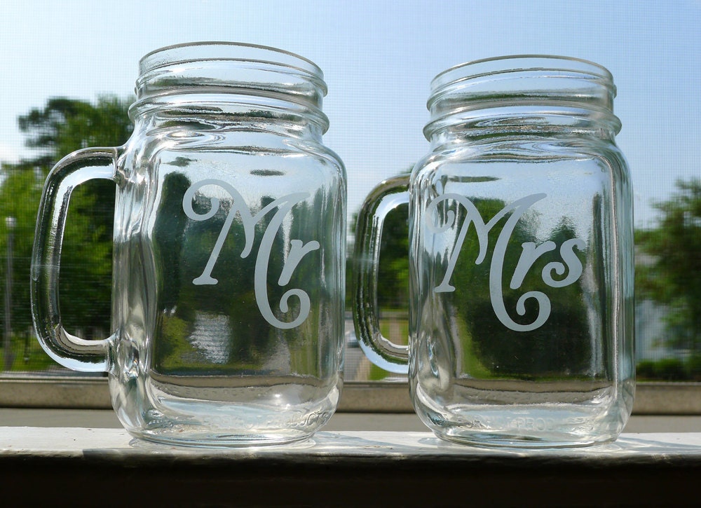 Mr and Mrs toasting flutes mason jar mug set mason jar