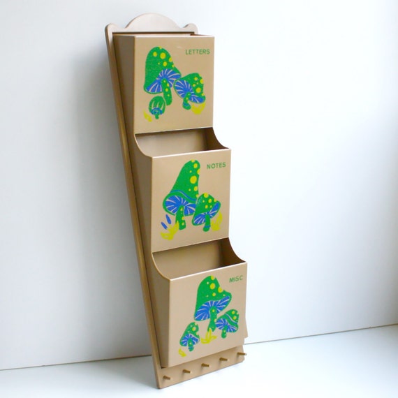 Vintage Plastic Mail Organizer Mushroom Motif