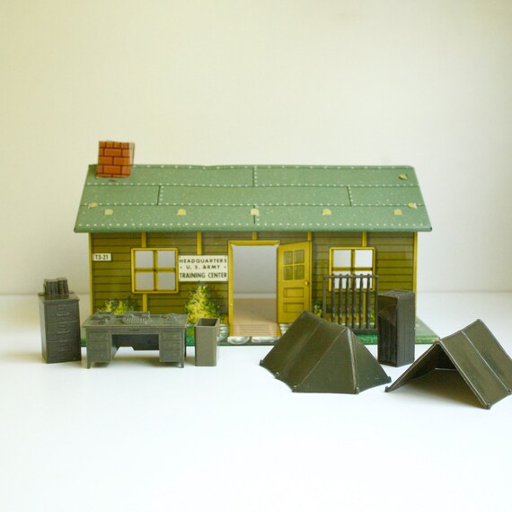 Vintage Marx Tin Toy Building / U.S. Army Training Center with