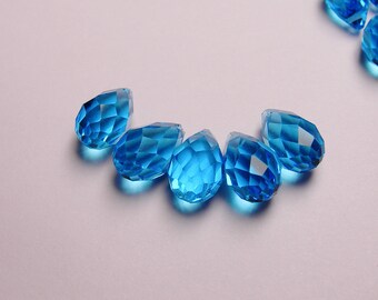 12 pcs Faceted teardrop crystal briolette beads 13mm by 8mm top side drill - vivid agua blue