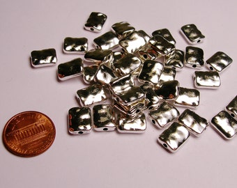 Silver color beads - hypoallergenic- 20 pcs - Hammered silver rectangle beads - ZAS 20