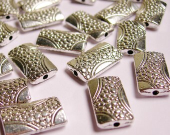 Silver color beads hypoallergenic- 40 pcs - rectangle engraved silver beads -ZAS45