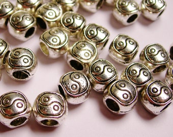 20 Silver color beads hypoallergenic- 20 pcs - silver ying yang large hole beads - ZAS49