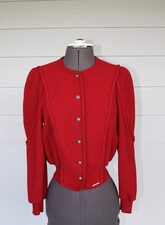 Red GEIGER Sweater // Vintage Boiled Wool Sweater // Austria