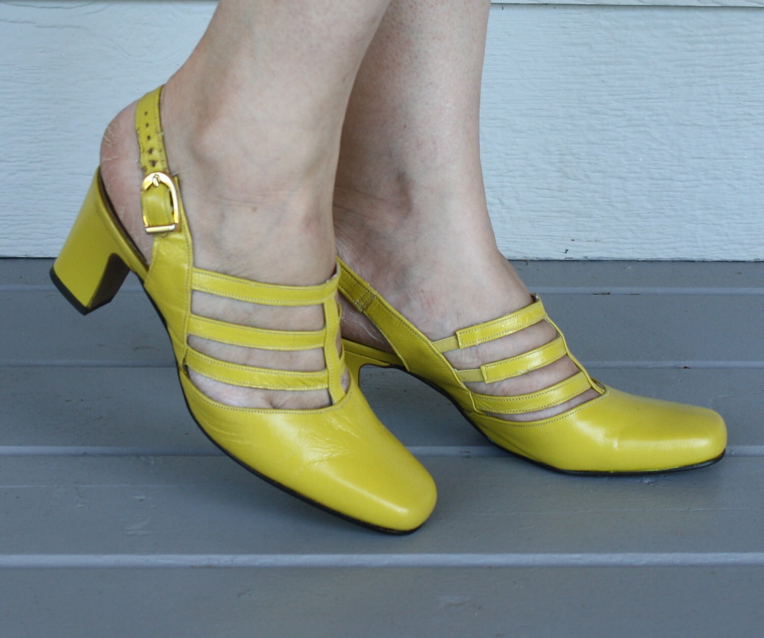 1960s Mary Janes // Yellow Strappy MARY JANES Pumps
