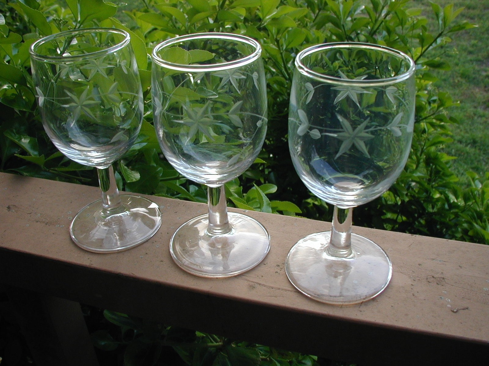 Vintage Etched Glass Stemmed Wine Cocktail Glasses