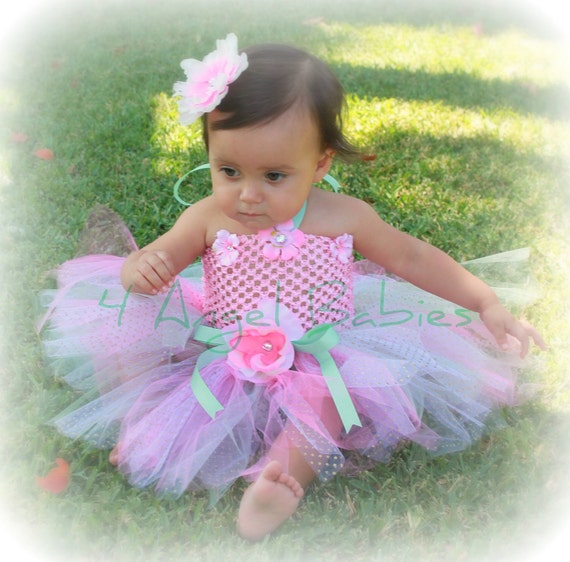 Items similar to Pink and Green Glitter Princess Ballerina Tutu Dress ...