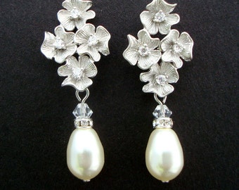 Bridal Earrings, pearl Rhinestone earrings, Wedding Earrings, Chandeliers Earrings, swarovski pearl earrings, statement earrings, HELENA