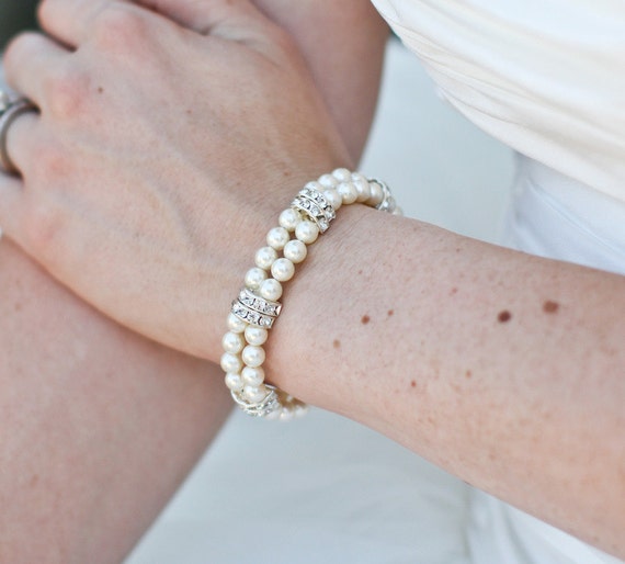 Pearl Bridal Bracelet, Ivory Swarovski Pearl, Bridal Rhinestone Bracelet, Classic Bracelet, Bridal Cuff, Satement Bridal Bracelet, ARIANNE