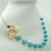 Bridal Necklace, Turquoise Beads, Flower Necklace, Bridesmaid Necklace, Pearl Necklace, Bridal Flower Necklace, Something Blue, LIZ