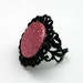 Pink Glitter Fashion Ring Black Filigree, Adjustable
